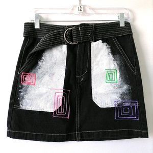 Forever 21 Womens Black Belted Flap Pocket Square Circle Mini Skirt Size S